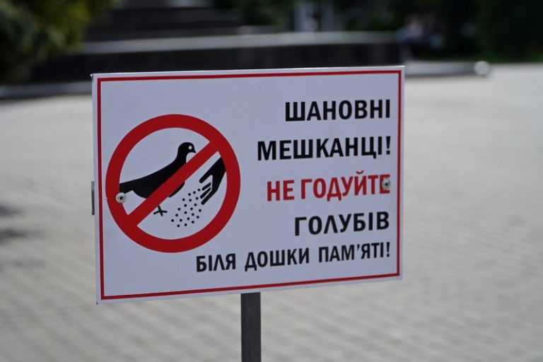 У Володимирі біля дошки пам’яті втановили табличку з проханням не годувати голубів