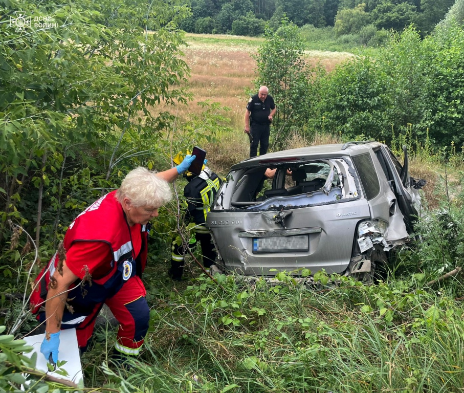 На Волині авто злетіло у кювет: водій та пасажир були заблоковані