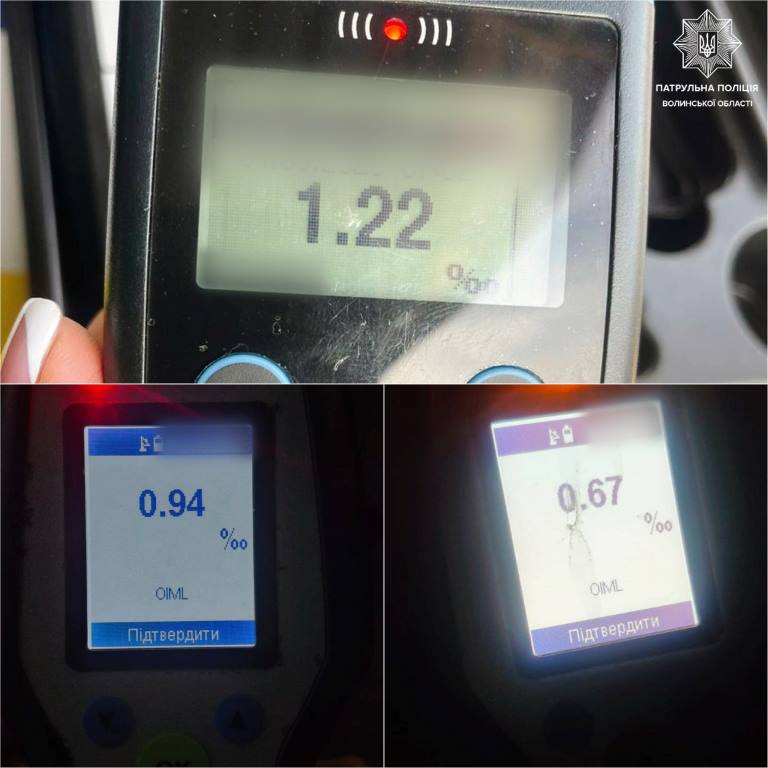 Протягом вихідних волинські патрульні задокументували дев’ять випадків нетверезого водіння