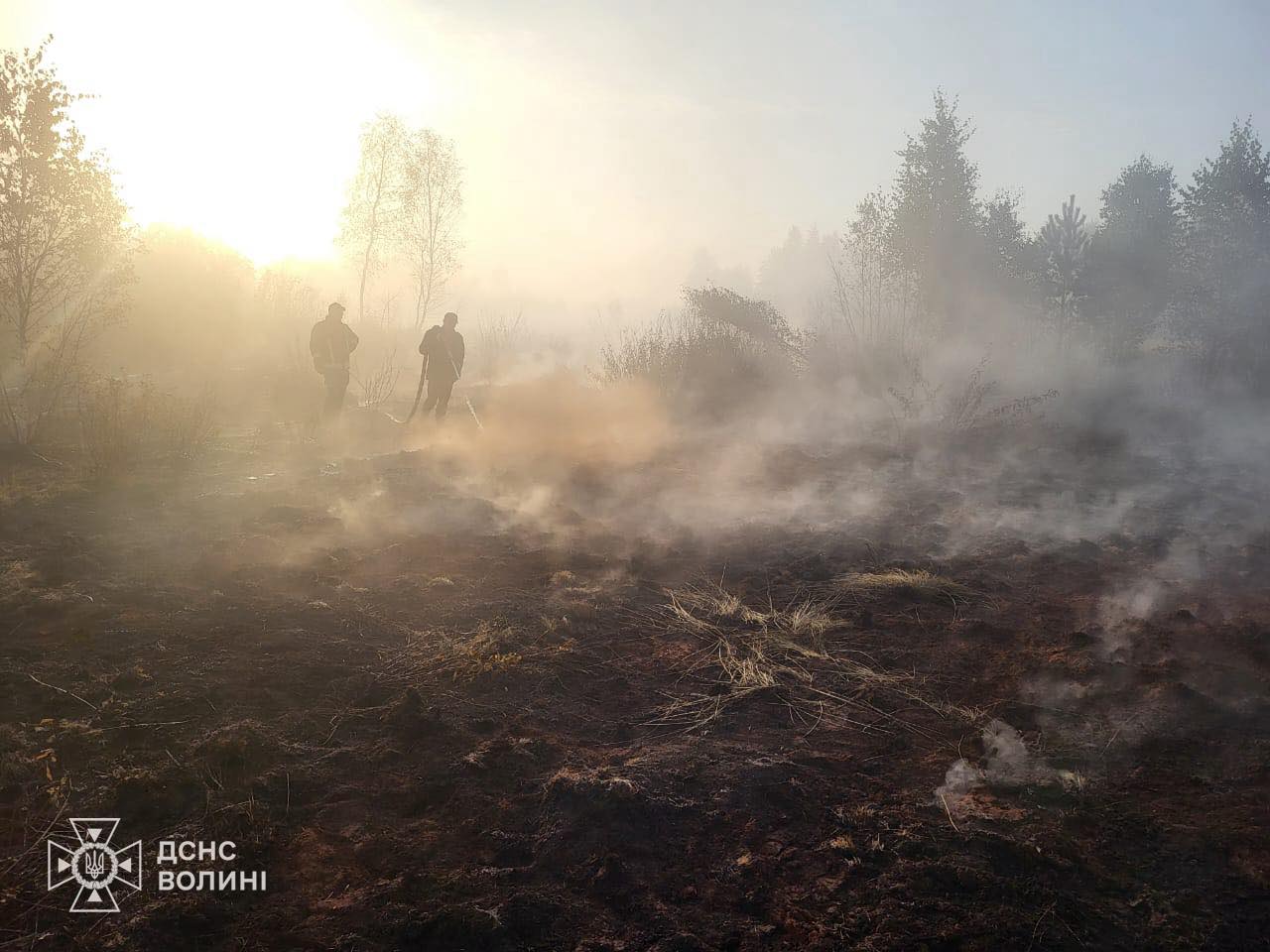 Волинські рятувальники здійснюють гасіння пожежі на торф’янику