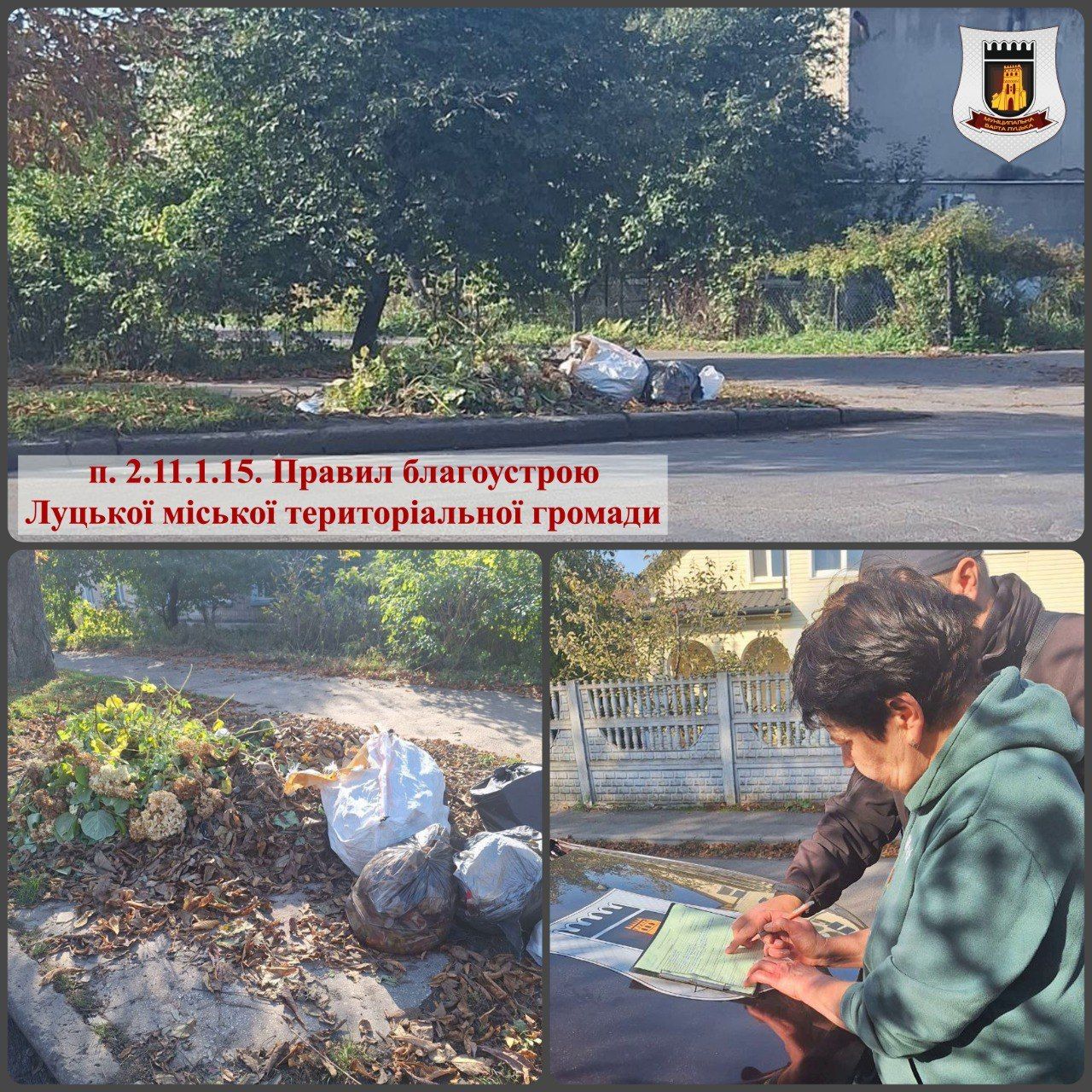 У Луцьку муніципали склали протокол за викидання листя на територію загального користування