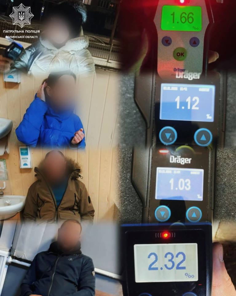 На Волині патрульні протягом нічної зміни виявили низку нетверезих водіїв