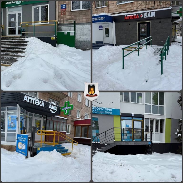 Доступність лише формально: луцькі муніципали виявили завалені снігом пандуси біля аптек