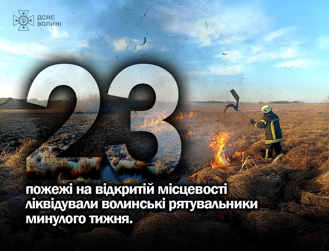 За тиждень на Волині зафіксували 23 пожежі сухої трави
