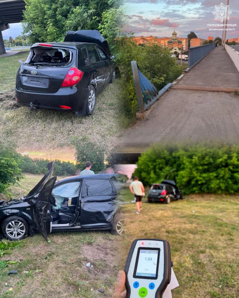 У Луцьку водій напідпитку не впорався з керуванням та злетів зі шляхопроводу